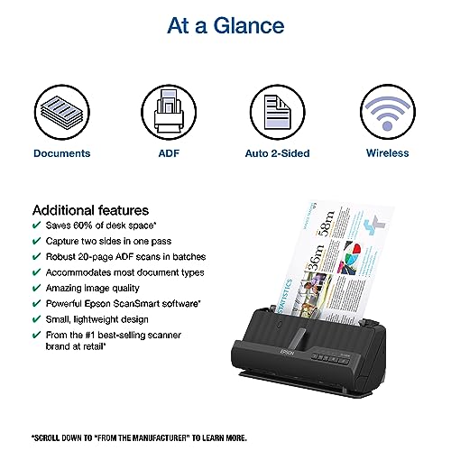 Wireless Compact Desktop Document Scanner with Auto Document Feeder B4143