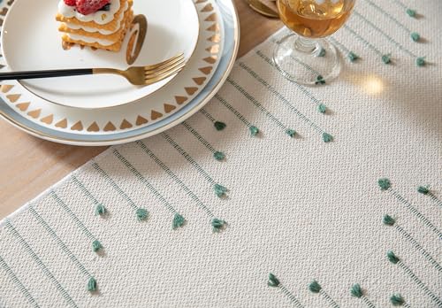 Christmas Table Runner 13 x 90 Inch Natural Cotton Woven with Tassels, Red and Beige U800