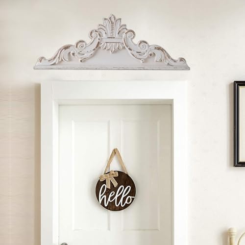39 inch Floral Carved Wall Sculptures French Country Wall Decor, Shabby Chic White Wood Wall Art, Over the Door Decor C87538