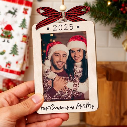 Christmas Ornament Picture Frame - Wooden Landscape Photo Frame for Tree U75225