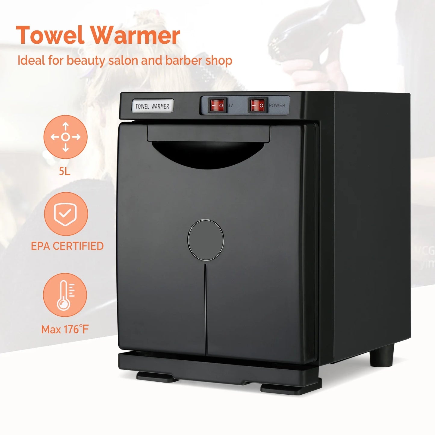 Hot Towel Warmer Cabinet with UV Sterilizer, 5L, Black I132