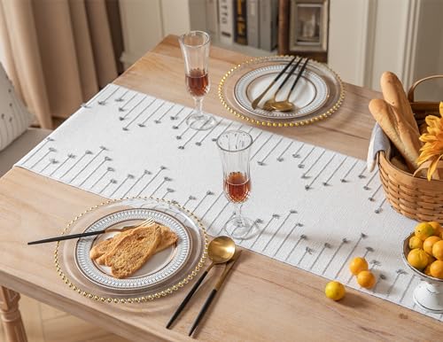 Christmas Table Runner 13 x 90 Inch Natural Cotton Woven with Tassels, Red and Beige U800