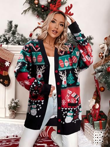 Funny Christmas Cardigan for Women Open Front Knit Coat U698
