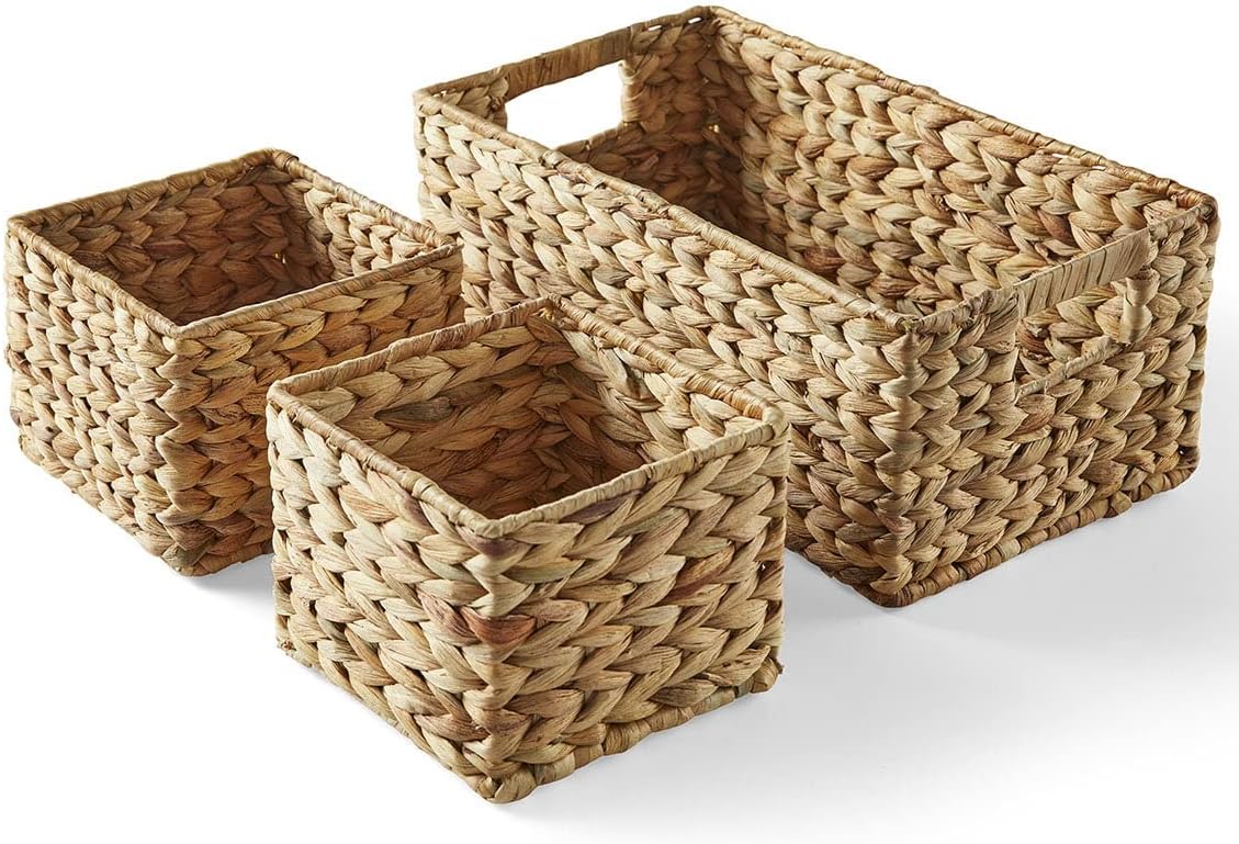 Woven Water Hyacinth Storage Basket Set of 3 H5381