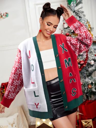 Funny Christmas Cardigan for Women Open Front Knit Coat U698