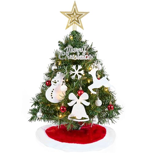 24" Mini Christmas Tree Tabletop Set with LED Lights and Ornaments V8406