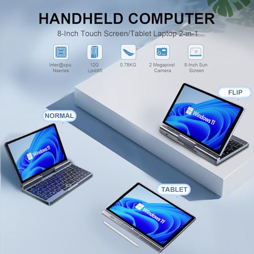 8 inch Mini Laptop HD Touchscreen Portable 2-in-1 Computer, Windows 11 Pro, 12GB RAM 512GB SSD H556178