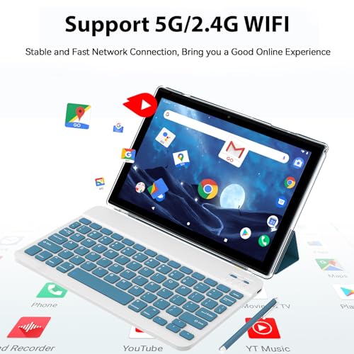 Tablet 10 Inch, 18GB RAM 128GB ROM, 2 in 1 with Keyboard Mouse Stylus K7381