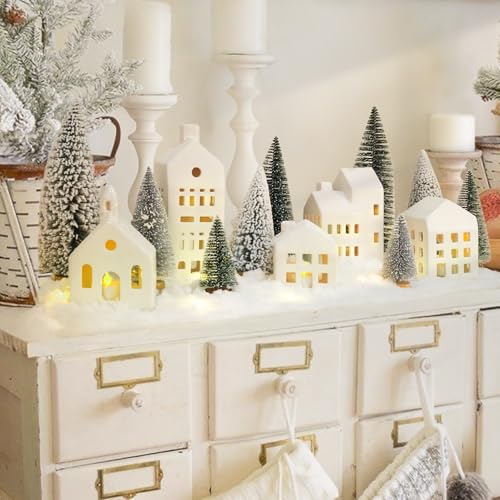 Ceramic Christmas Village Houses with LED Lights and Trees Z2651