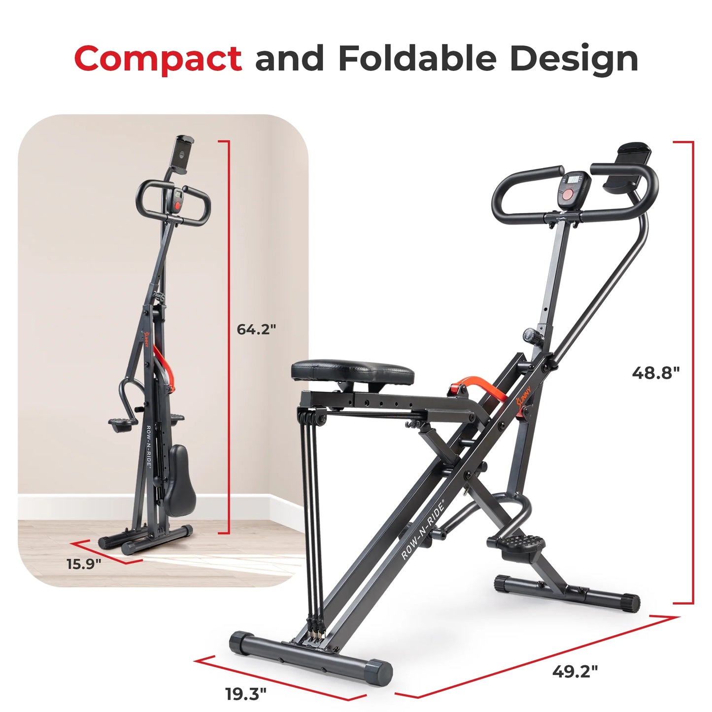 Smart Upright Row-N-Ride Exerciser with Adjustable Resistance, Foldable S743