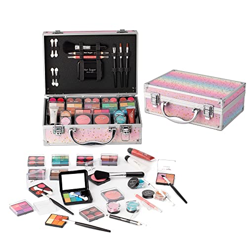 Hot Sugar Makeup Kit for Girls and Women - Full Starter Cosmetics Set with Eye Shadow Palette Lip Balm Blush Lip Gloss Brush Lip & Eye Pencil and Mirror
