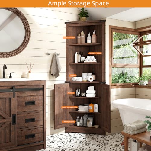 Corner Cabinet with Barn Door Design, Adjustable Shelves K112