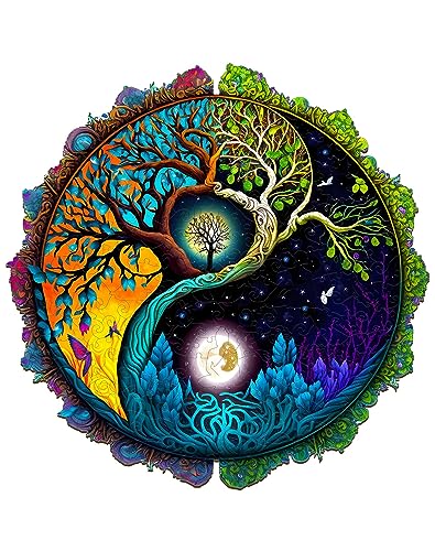 Wooden Puzzles for Adults, Tree of Life Wooden Jigsaw Puzzles, Unique Zen Shape Puzzles, Christmas Thanksgiving Gifts for Family Friend(M-11.8 * 11.8in-200psc)