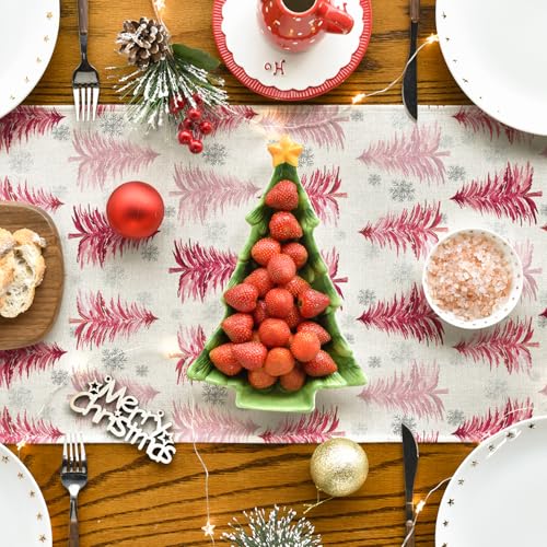 Snowflake Christmas Table Runner, Winter Green Kitchen Dining Decoration 13x72 Inch G642