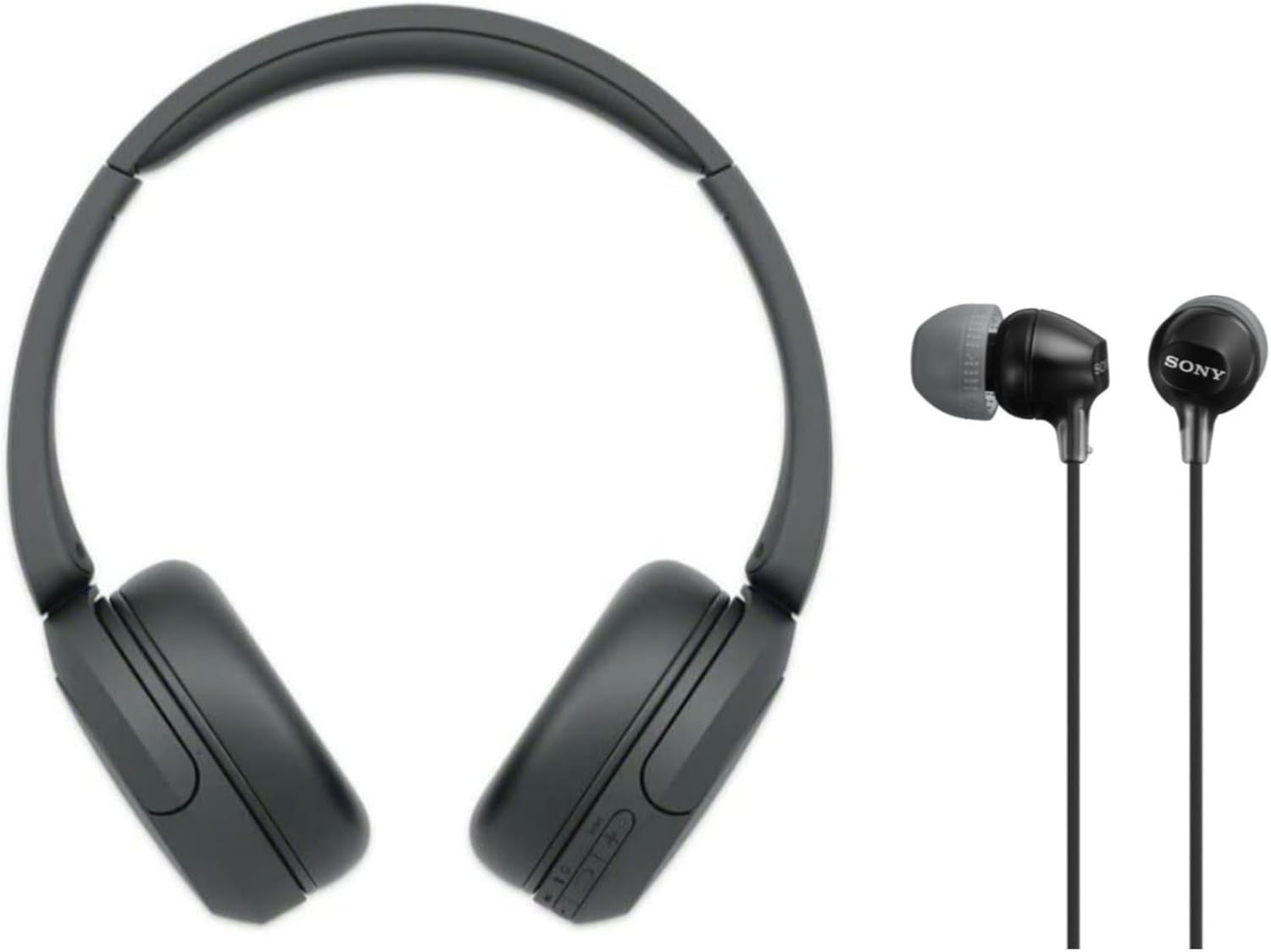 Sony WH-CH520 Compact Easy Carrying Wireless Bluetooth On-Ear Headphones with Microphone (Black) Bundle MDR-EX15LP Fashion Color EX Series in-Ear Earbud Headphones (Black) (2 Items)
