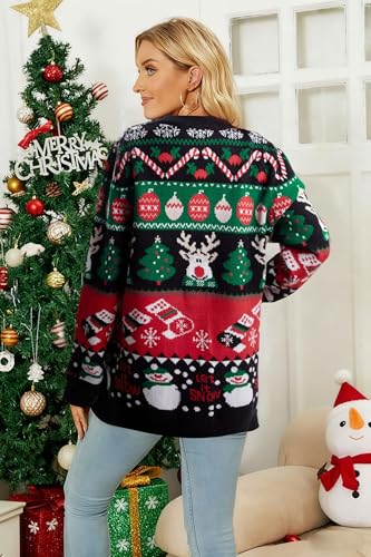Funny Christmas Cardigan for Women Open Front Knit Coat U698