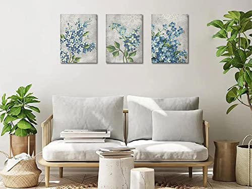 Blue Flowers Canvas Wall Art Floral Blossom Painting Framed for Bedroom Living Room Home Office C305242
