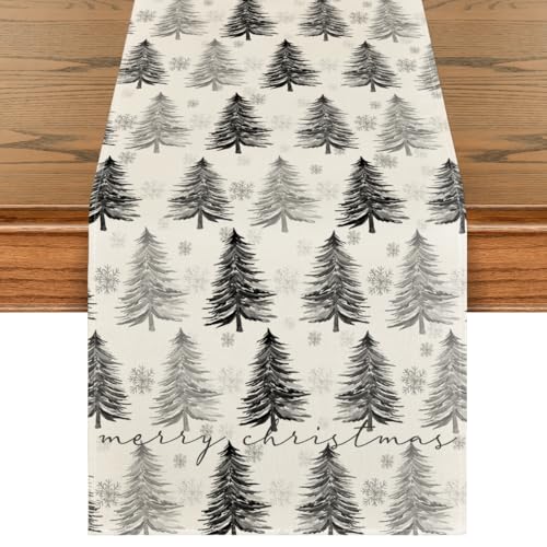 Snowflake Christmas Table Runner, Winter Green Kitchen Dining Decoration 13x72 Inch G642