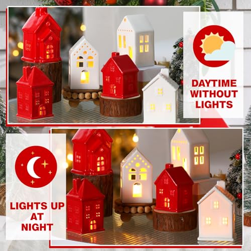 Ceramic Christmas Village Houses LED Lighted Set for Tabletop Mantel Decor D9921