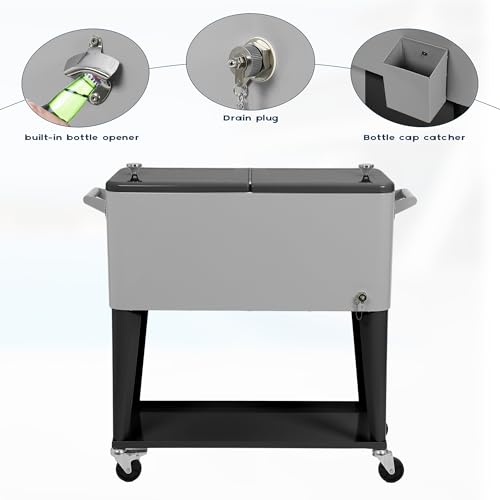 80 Quart Rolling Cooler Cart with Wheels, Portable Ice Chest Y959