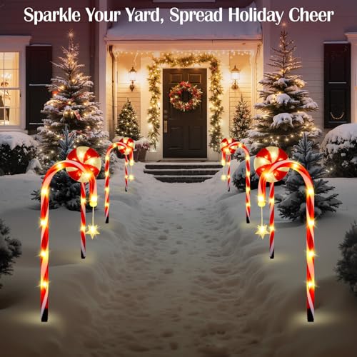 Solar Walkway Lights Outdoor, 8 Pack Candy Cane Christmas Decorations P5544