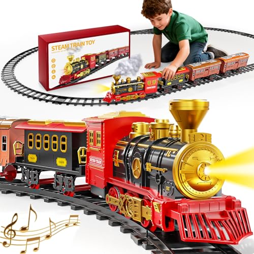 Electric Train Set for Kids with Smoke, Light and Sound, DIY Track Building Toy V61635