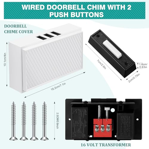 Wired Doorbell Chime with 2 Lighted Push Buttons, 16V 10VA, Front and Rear Sounds D6337