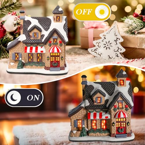 Ceramic Christmas Houses with Warm LED Light S1149