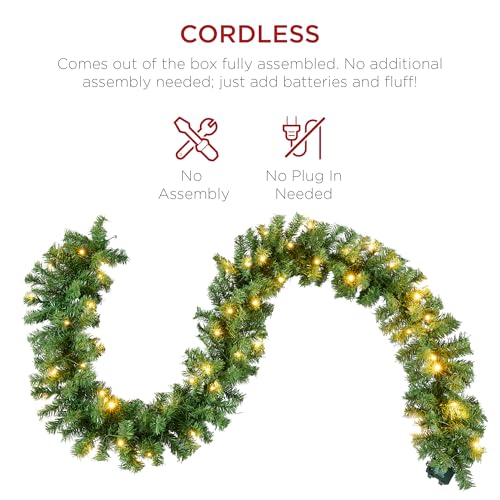 9ft Pre-Lit Christmas Garland for Stairs, Fireplace with 50 Lights W212
