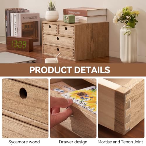 Natural Wooden Desktop Organizer with 3 Drawers D235