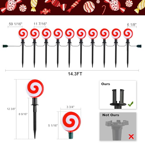 Unicorn Christmas Lollipop Pathway Lights, 10 LED Peppermint String Lights with Stakes M138626