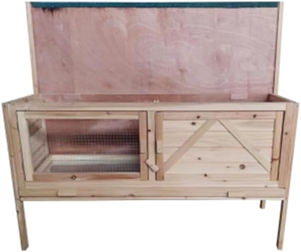 Wooden Rabbit Hutch with Open Roof and Pull Out Tray I815