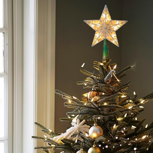 Glitter Christmas Tree Topper with Lights, Gold H661953