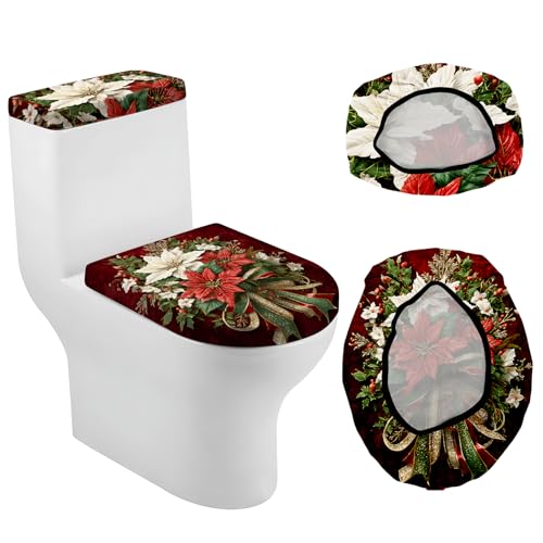 Christmas Toilet Lid Cover, Washable Bathroom Accessory O828