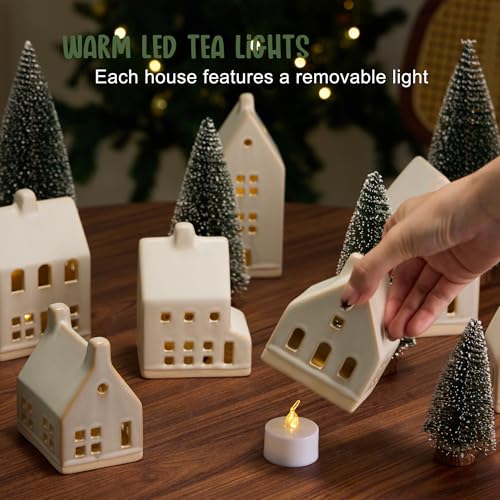 23 Pcs Christmas Village Set with Ceramic Houses, LED Lights and Snow Trees I715