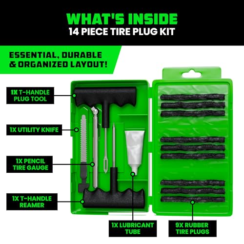 Tire Repair Kit 86-Piece Heavy Duty Tubeless Tire Plug Tools for Car Motorcycle ATV UTV RV Trailer J124990