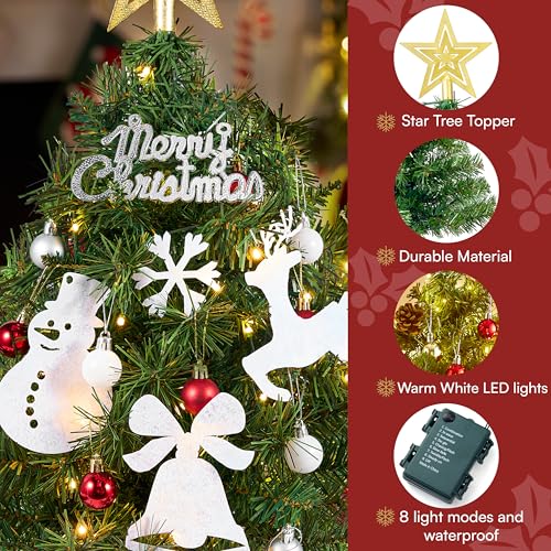 24" Mini Christmas Tree Tabletop Set with LED Lights and Ornaments V8406