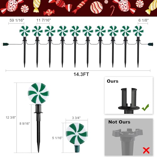 Unicorn Christmas Lollipop Pathway Lights, 10 LED Peppermint String Lights with Stakes M138626