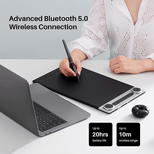 Bluetooth Wireless Drawing Tablet with Dual Dials and Battery-Free Stylus X11336