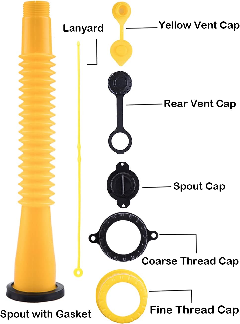 Flexible Gas Can Spout Replacement with Coarse and Fine Thread Caps G2613