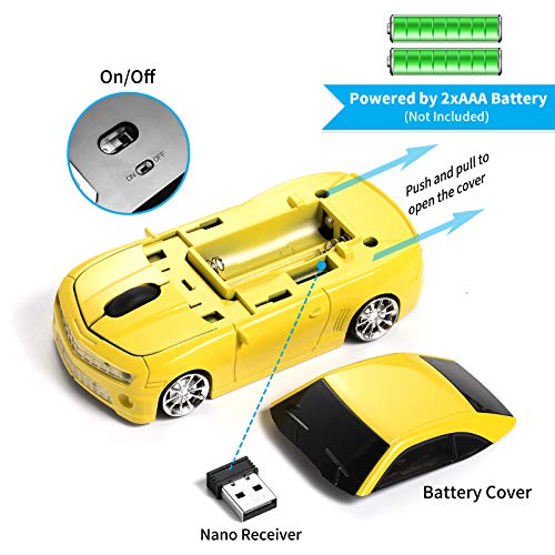Sports Car Shaped Wireless Mouse with LED Headlights, 1600 DPI Z57353