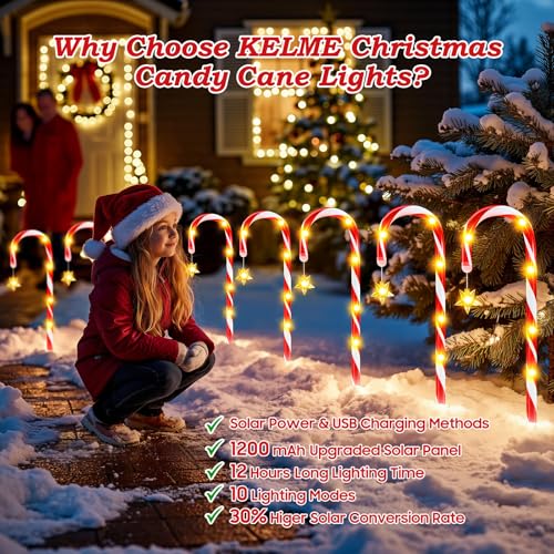 Solar Candy Cane Lights Outdoor Christmas Pathway Lights T5836