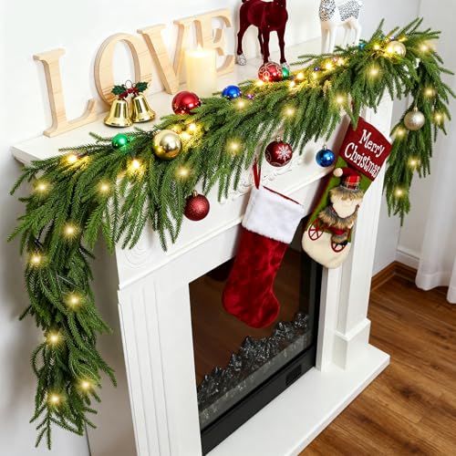 Prelit Norfolk Pine Garland with Lights for Mantle, 9FT U368983
