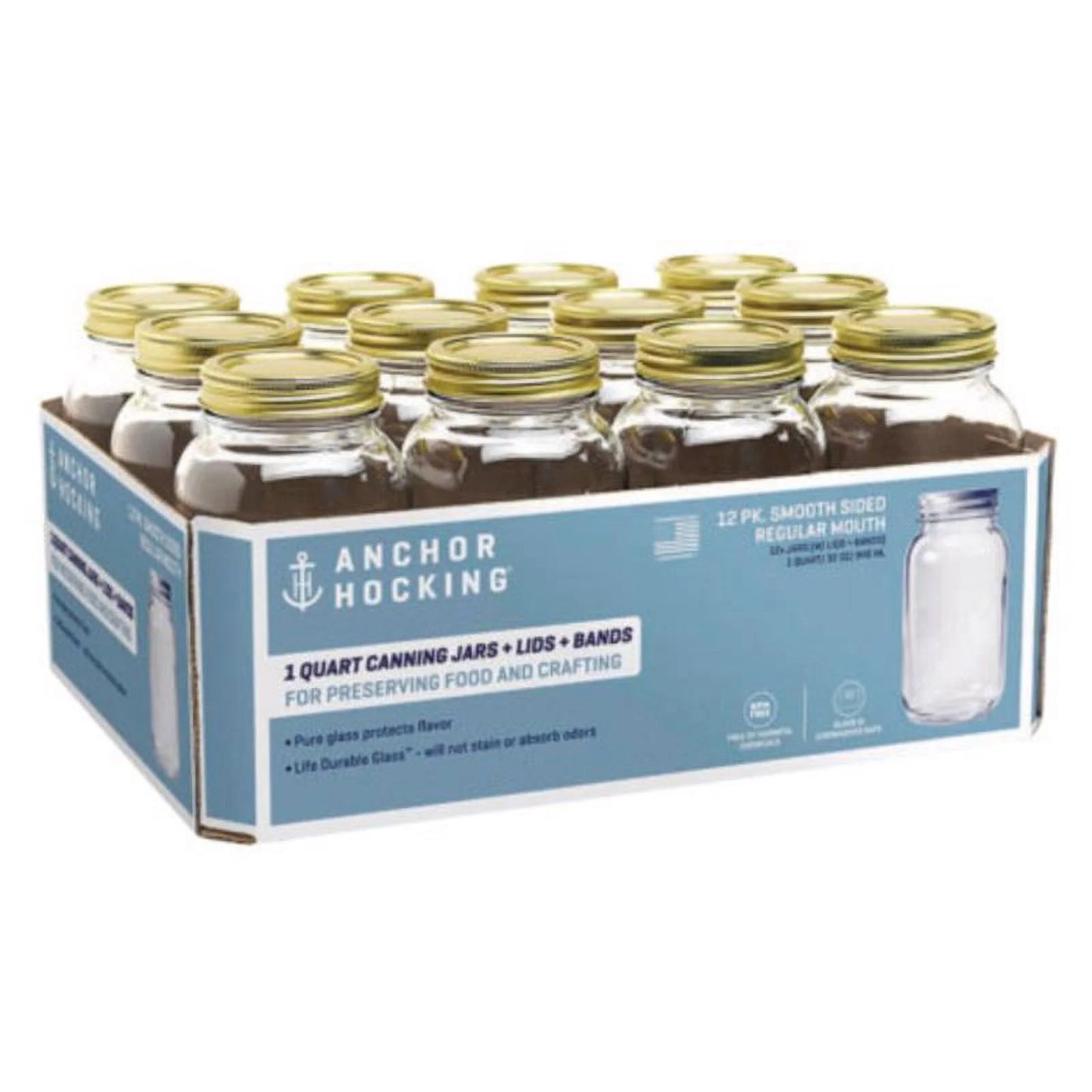 Canning Jar, 1 Quart, Pack of 12 W8290