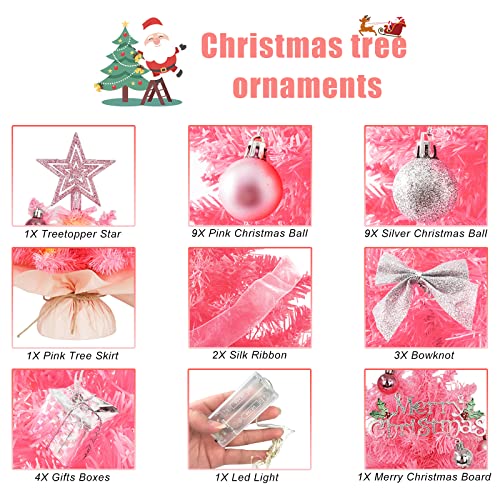Mini Pink Christmas Tree with Lights, Tabletop Decor G9553