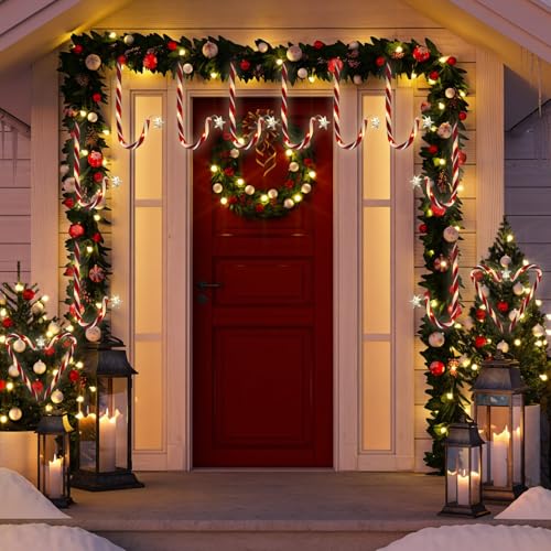 Candy Cane Solar Pathway Lights, 10 Pack, 8 Modes, Waterproof Outdoor Christmas Decor I520847