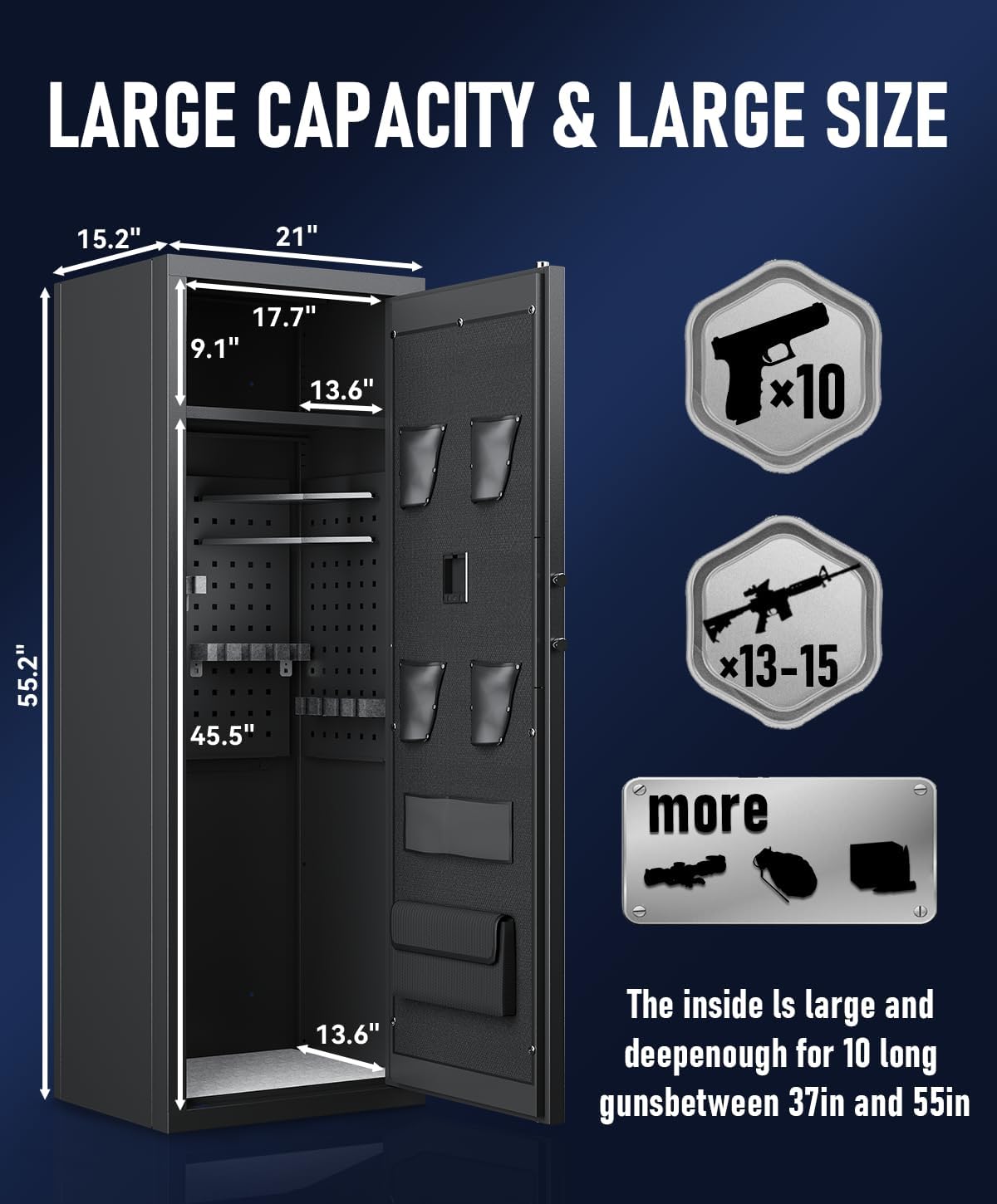Biometric Rifle Gun Safe with Removable Racks and Pistol Pockets K467594