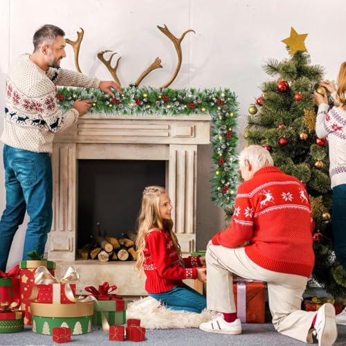 Christmas garland with lights, 9ft, battery operated with timer B505