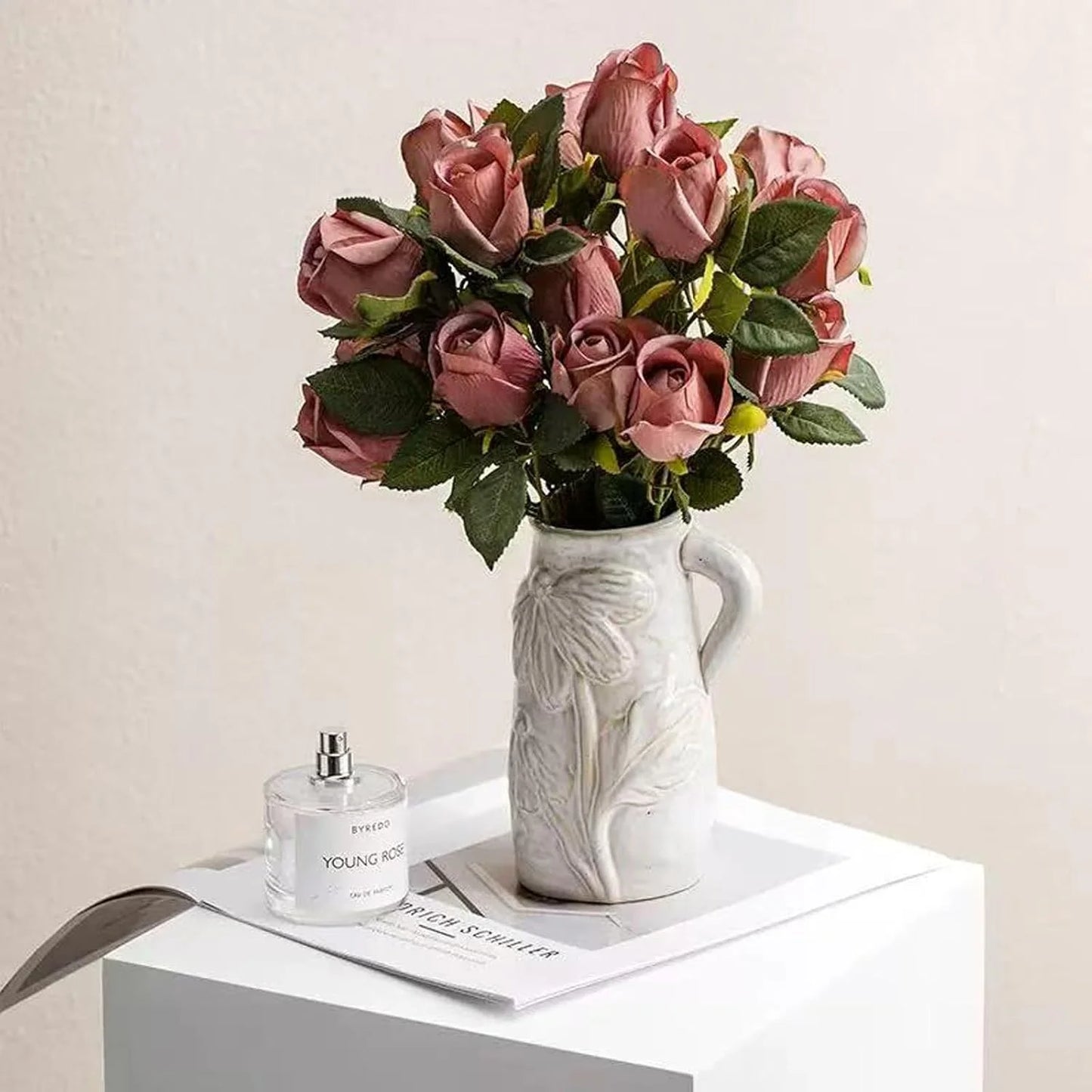 White Ceramic Vase with Handle S888693