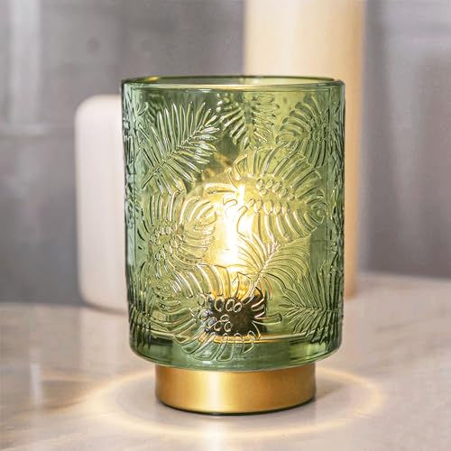 Small Battery Operated Lamp - Portable Cordless Lamp for Home Decor, Glass Table Lamp with LED Bulb, Wireless Battery Powered Desk Lamp for Bedroom Living Room Decor Aesthetic Golden Amber